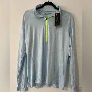 Under Armour Light Blue Performance Hoodie with Neon Green/Yellow Zipper